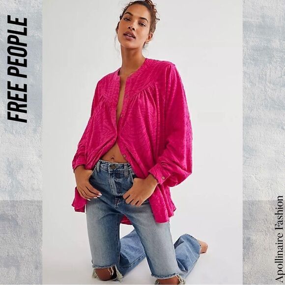 FREE PEOPLE CAN’T STOP DREAMING TUNIC OVERSIZED IN HOT PINK SMALL NWOT - Picture 4 of 6